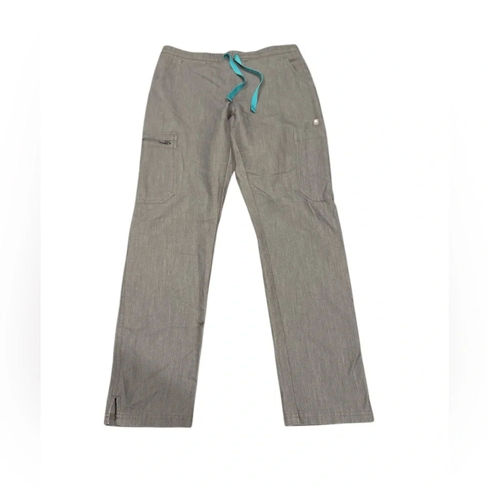 Figs Men's Cargo Pants in Gray with Teal Drawstring
